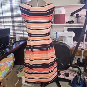 Elegant Striped Midi Dress in Orange and Black